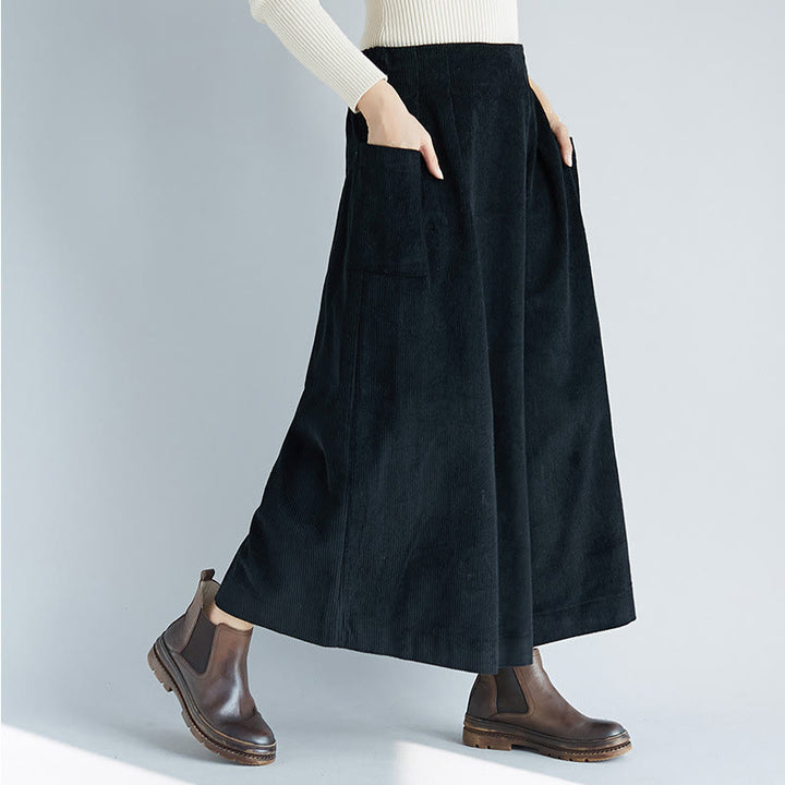 Buddha Stones Women's Plain Side Zipper Design Wide Leg Corduroy 7-8 Length Pants With Pockets - Black - US6,UK/AU10,EU38 (2XL) - image 13