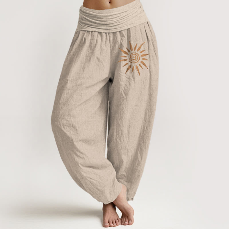 Buddha Stones Spiral Center Sun Pattern Women's Elastic Waist Harem Pure Cotton Pants - Tan - US22,UK/AU26,EU54 (6XL) - image 11
