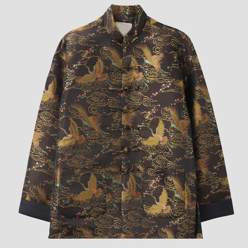 Buddha Stones Colorful Phoenix Auspicious Clouds Frog-Button Long Sleeve Men's Jacket With Pockets - Tan - US/UK/AU44,EU54 (4XL) - image 0