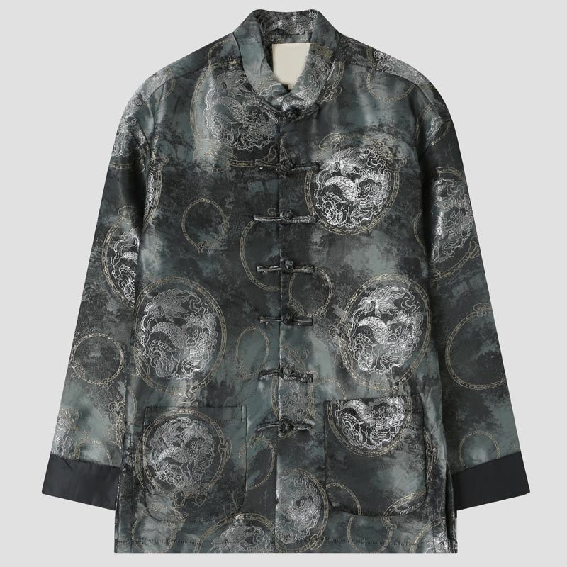 Buddha Stones Kirin Mountains Frog-Button Long Sleeve Men's Jacket With Pockets - Gray - US/UK/AU44,EU54 (4XL) - image 0