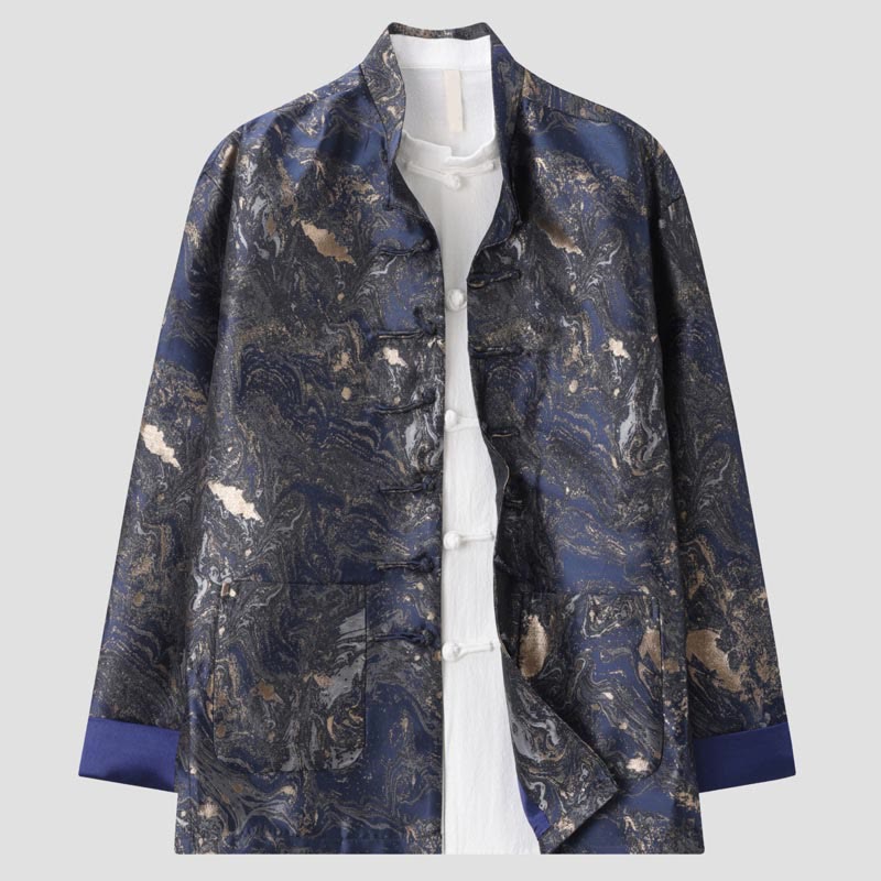 Buddha Stones Blue Flowing Water Mountains Frog-Button Long Sleeve Men's Jacket With Pockets - SteelBlue - US/UK/AU44,EU54 (4XL) - image 0