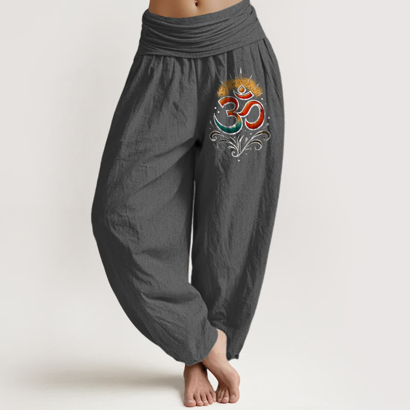 Buddha Stones Om Symbol Light Pattern Women's Elastic Waist Harem Cotton Pants - DimGray - US22,UK/AU26,EU54 (6XL) - image 11