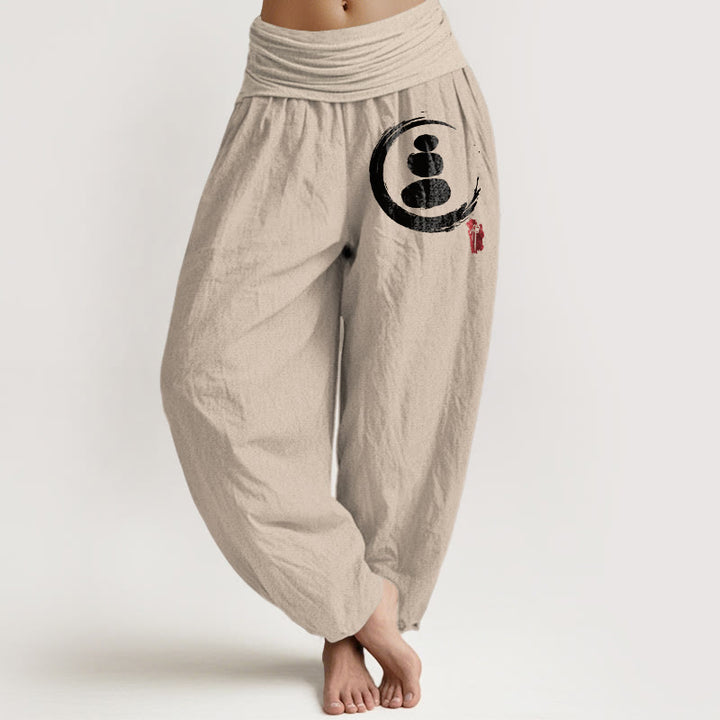 Buddha Stones Ensō Circle Stacked Stones Pattern Women's Elastic Waist Harem Cotton Pants - Tan - US22,UK/AU26,EU54 (6XL) - image 14