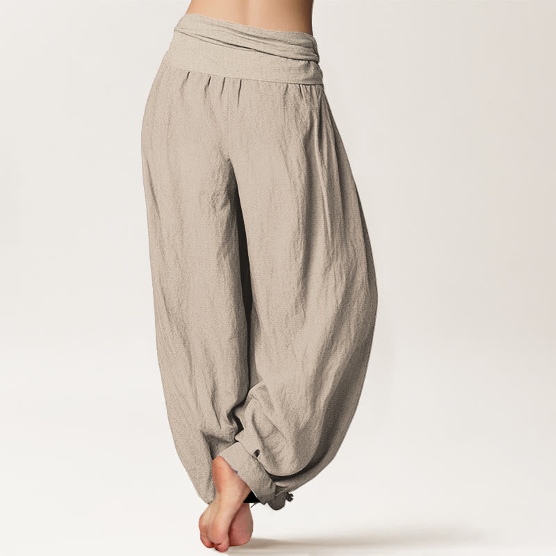 Buddha Stones Sun Moon Stars Pattern Women's Elastic Waist Harem Pure Cotton Pants - image 13