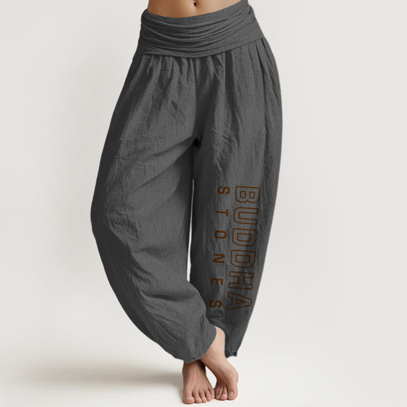 Buddha Stones Solid Color Pure Cotton 'Buddha Stones' Word Women's Elastic Waist Harem Pants - DimGray - US22,UK/AU26,EU54 (6XL) - image 11
