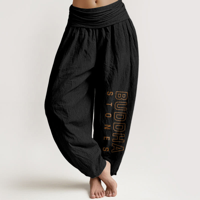 Buddha Stones Solid Color Pure Cotton 'Buddha Stones' Word Women's Elastic Waist Harem Pants - Black - US22,UK/AU26,EU54 (6XL) - image 5