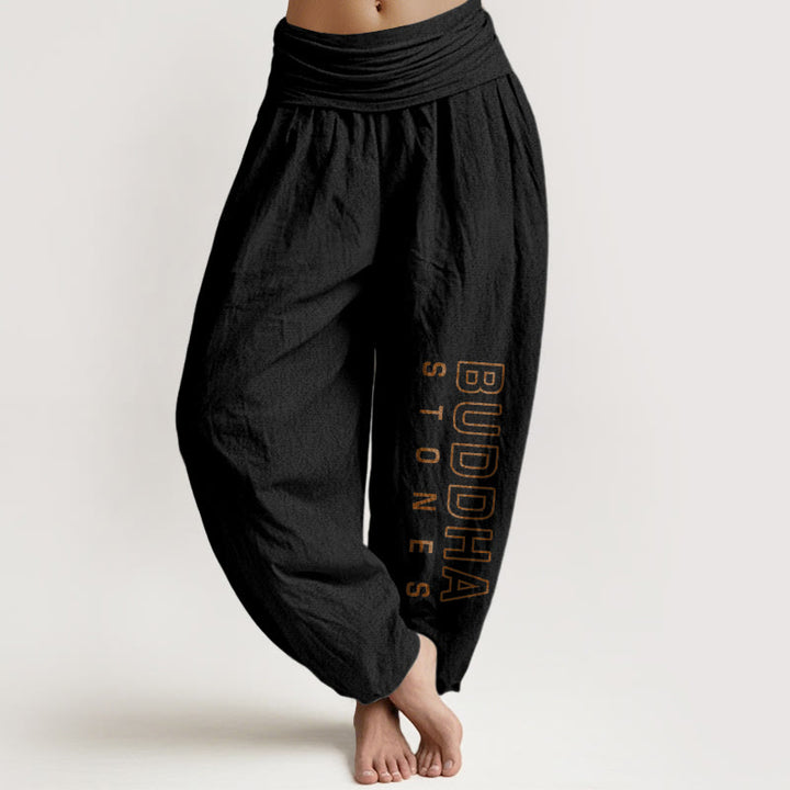 Buddha Stones Solid Color Pure Cotton 'Buddha Stones' Word Women's Elastic Waist Harem Pants - Black - US22,UK/AU26,EU54 (6XL) - image 5