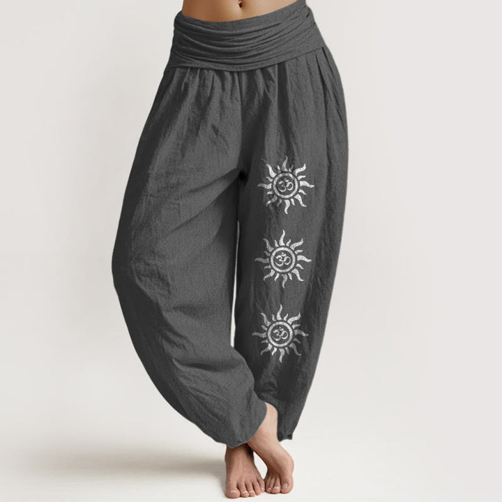 Buddha Stones Solid Color Pure Cotton Sun Om Symbol Pattern Women's Elastic Waist Harem Pants - DimGray - US22,UK/AU26,EU54 (6XL) - image 11