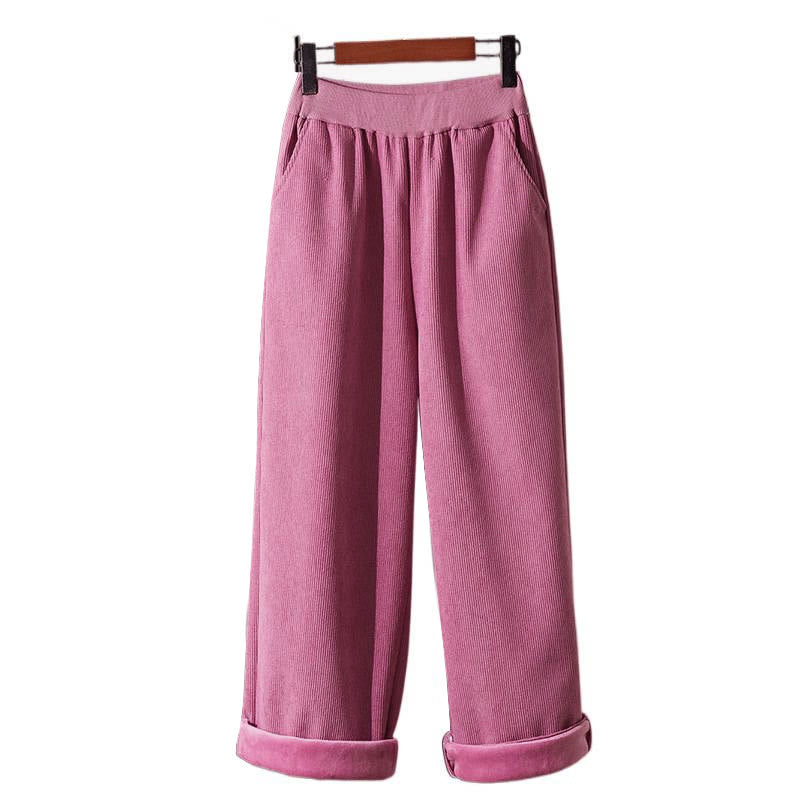 Buddha Stones Winter Women's Wide Leg Corduroy Cotton Thermal Fleece-Lined Pants With Pockets - image 8