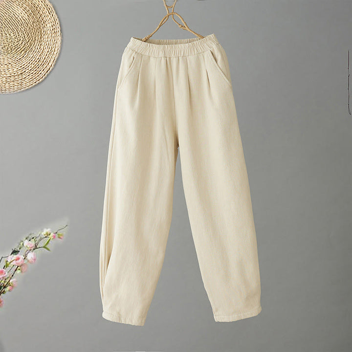Buddha Stones Winter Women's Cotton Thermal Fleece-Lined Ankle-Length Pants With Pockets - LightGoldenrodYellow - US8-10,UK/AU12-14,EU40-42 (2XL) - image 0