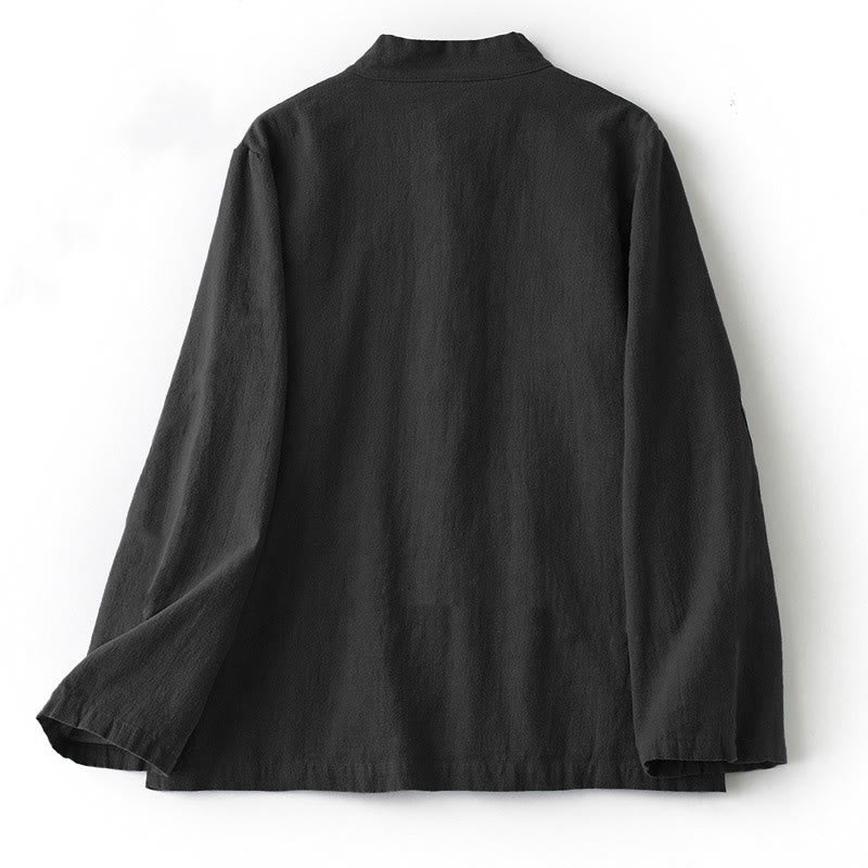 Buddha Stones Ethnic Frog-Button Long Sleeve Stand Collar Women's Cotton Shirt With Pockets - Black - US12,UK/AU16,EU44 (2XL) - image 2