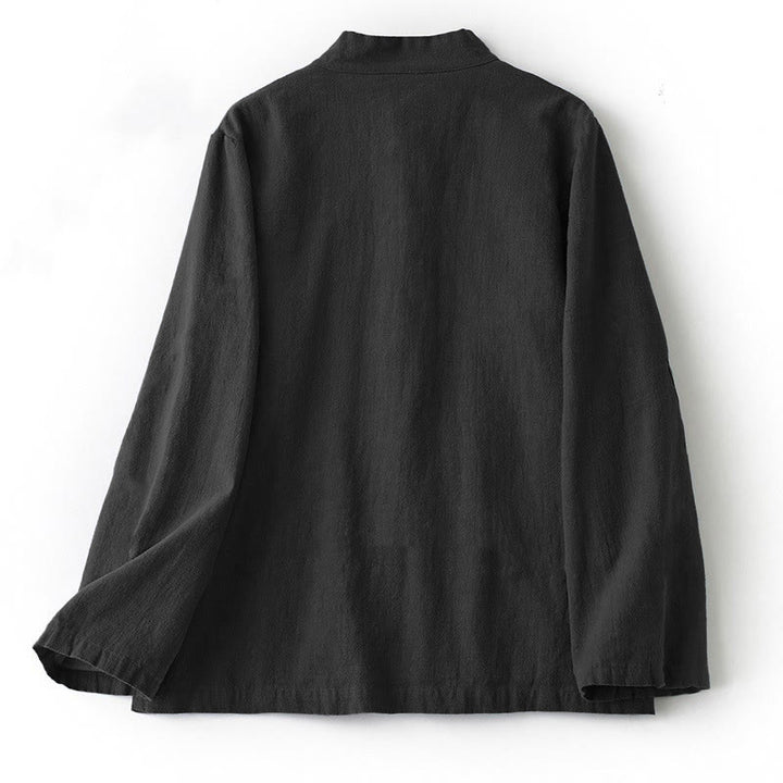 Buddha Stones Ethnic Frog-Button Long Sleeve Stand Collar Women's Cotton Shirt With Pockets - Black - US12,UK/AU16,EU44 (2XL) - image 2