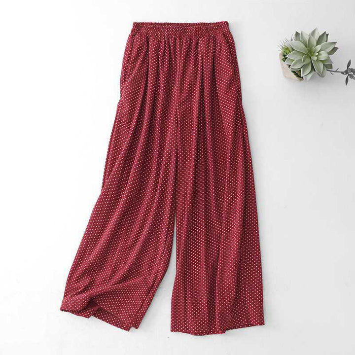 Buddha Stones Fall Dots Pattern High Waist Design Women's Wide Leg Pants With Pockets - Crimson - US8-10,UK/AU12-14,EU40-42 (2XL) - image 0