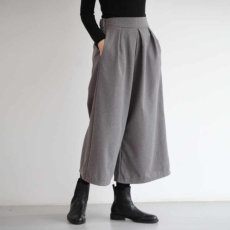 Buddha Stones Plain Elastic Waistband Design Women's 7-8 Length Wide Leg Pants With Pockets - LightGrey - US12,UK/AU16,EU44 (3XL) - image 0