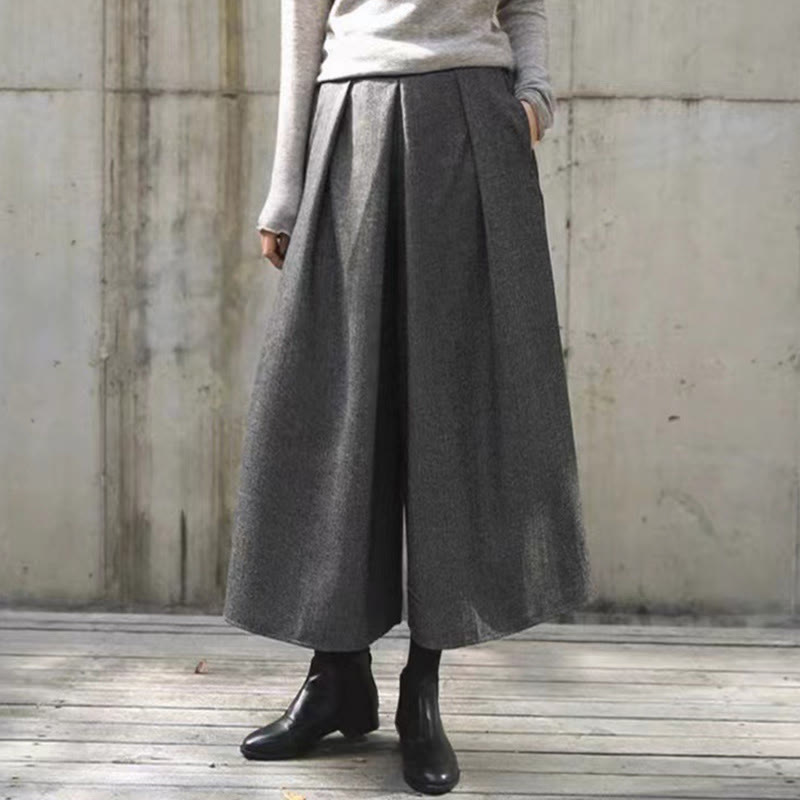 Buddha Stones Plain Elastic Waistband Design Women's 7-8 Length Wide Leg Pants With Pockets - DarkGray - US12,UK/AU16,EU44 (3XL) - image 20