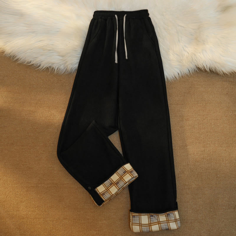 Buddha Stones Women's Patchwork Cotton Corduroy Fleece-Lined Wide Leg Pants With Pockets - Black - US18,UK/AU22,EU50 (6XL) - image 1