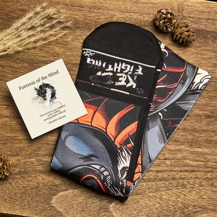 Buddha Stones "Fortress of the Mind" Casual Dragon Micro Crew Men's Socks Includes Gift Message Card - Black - One Size Fits Most (US 6.5-10.5,EU 38-44,UK/AU 6-10.5,AISA 24.5-28cm) - Standard Gift Box - image 0