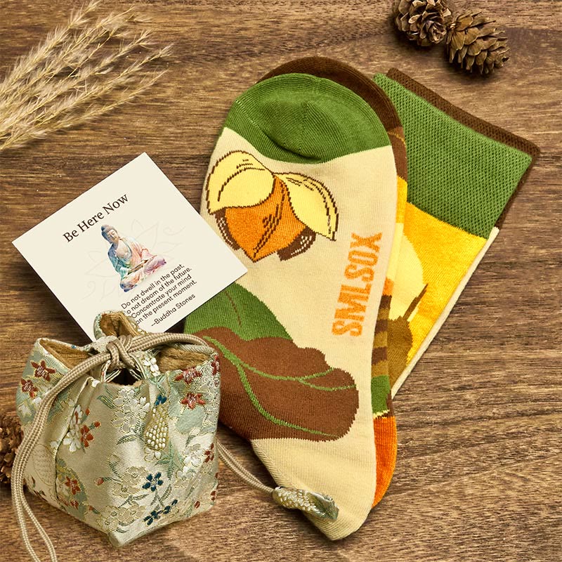 Buddha Stones "Be Here Now" Casual Buddha Lotus Dragonfly Women's Socks Includes Gift Message Card - Beige - S-M (US 5.5-11.5,EU 36–42,UK/AU 3.5-9,Asia 23–26.5 cm) - Deluxe Gift Bag (+$12.59) - image 7
