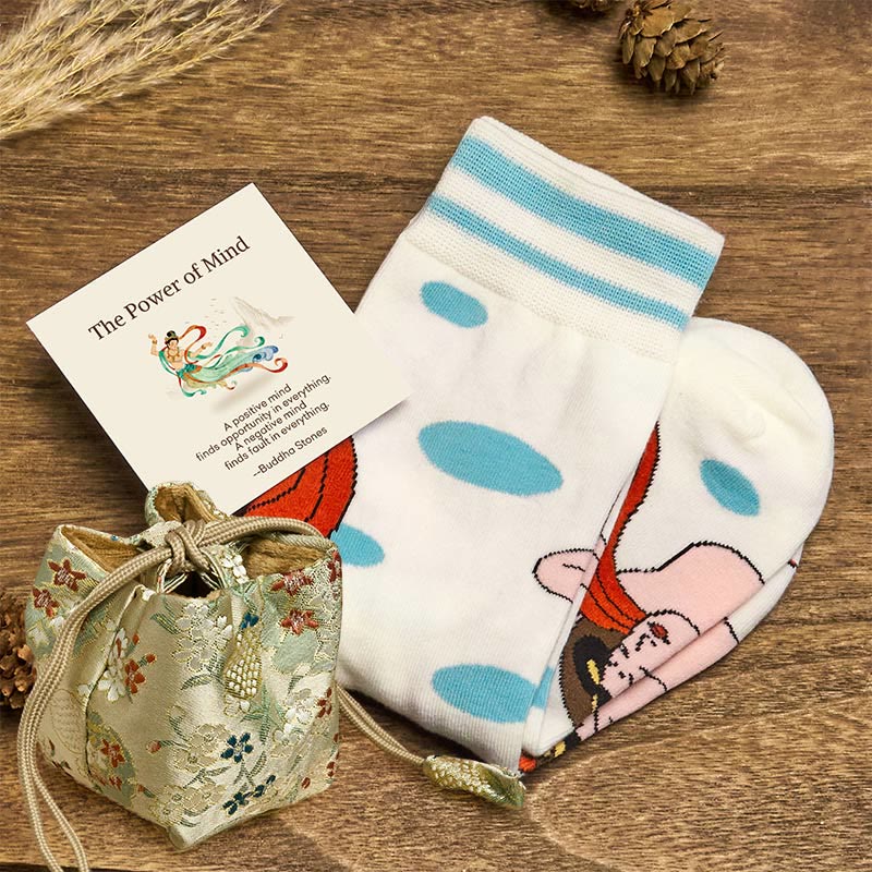 Buddha Stones "The Power of Mind" Casual Dunhuang Feitian Women's Socks Includes Gift Message Card - White - S(US 4.5-8.5,EU 35-39,UK/AU 2.5-6,AISA 22.5-25cm) - Deluxe Gift Bag (+$12.59) - image 7
