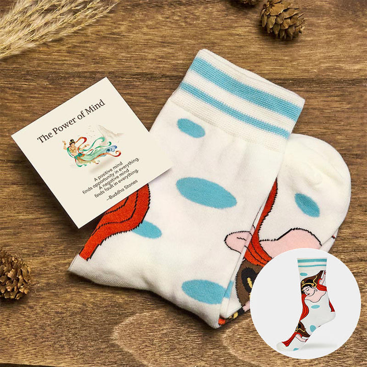 Buddha Stones "The Power of Mind" Casual Dunhuang Feitian Women's Socks Includes Gift Message Card - White - S(US 4.5-8.5,EU 35-39,UK/AU 2.5-6,AISA 22.5-25cm) - Standard Gift Box - image 0