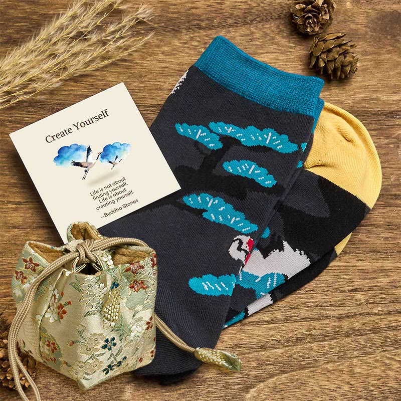 Buddha Stones "Create Yourself" White Crane Pine Tree Women's Socks Includes Gift Message Card - Black - S-M (US 5.5-11.5,EU 36–42,UK/AU 3.5-9,Asia 23–26.5 cm) - Deluxe Gift Bag (+$12.59) - image 7