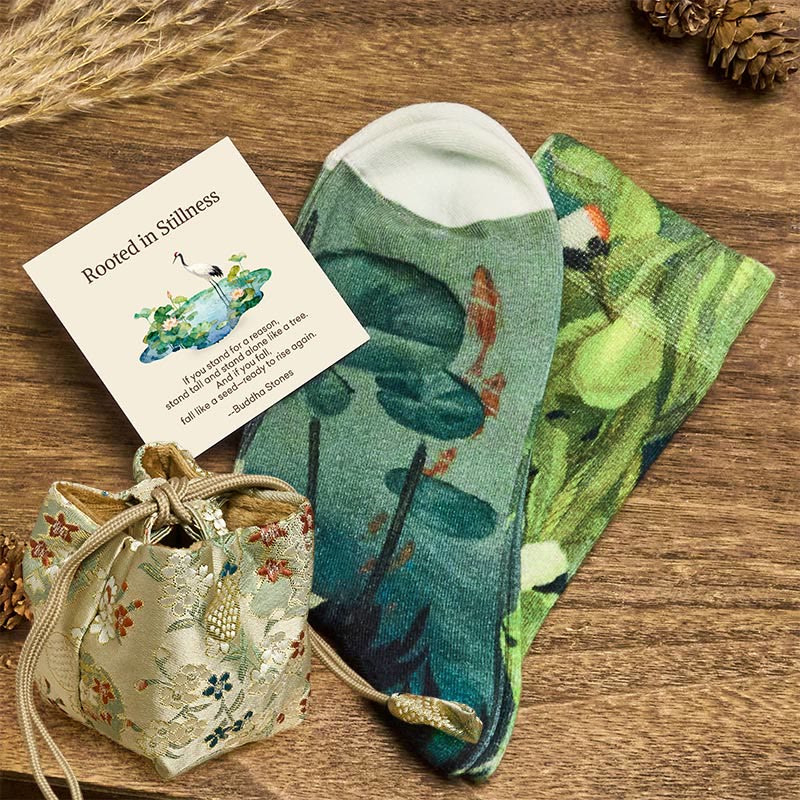 Buddha Stones "Rooted in Stillness" Crane Lotus Koi Fish Women's Socks Includes Gift Message Card - MediumAquamarine - S (US 4.5-7,EU 35-38,UK/AU 2.5-4.5,AISA 22.5-24.5cm) - Deluxe Gift Bag (+$12.59) - image 6