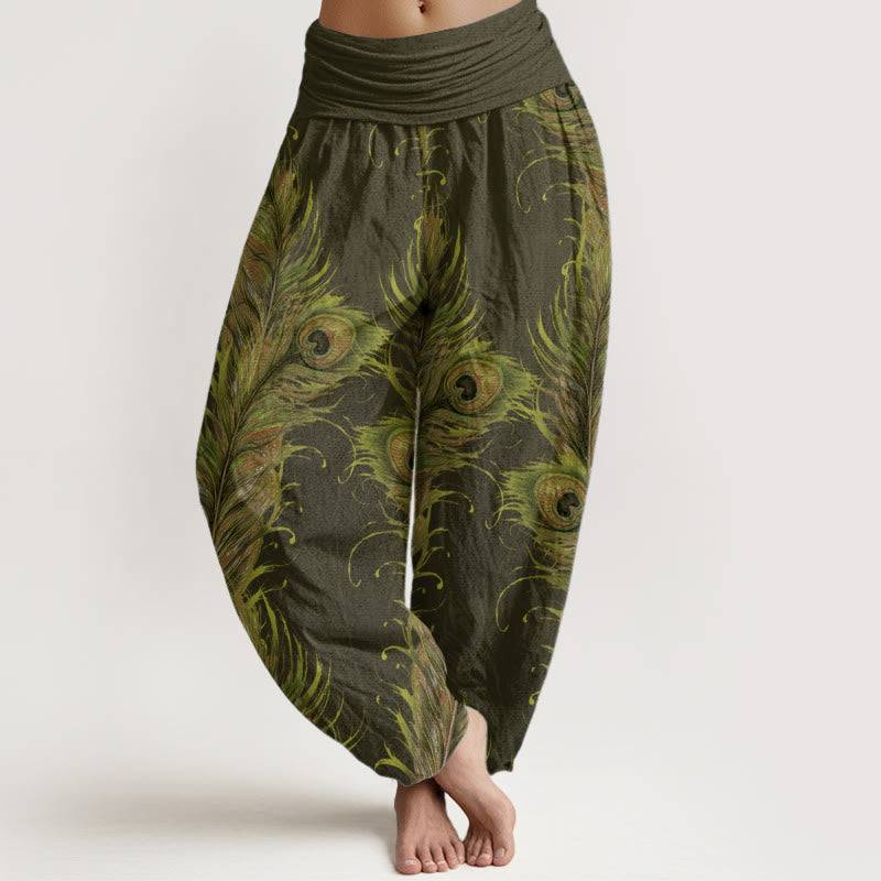 Buddha Stones Pure Cotton Bright Phoenix Pattern Women's Elastic Waist Harem Pants - OliveDrab - US22,UK/AU26,EU54 (6XL) - image 5