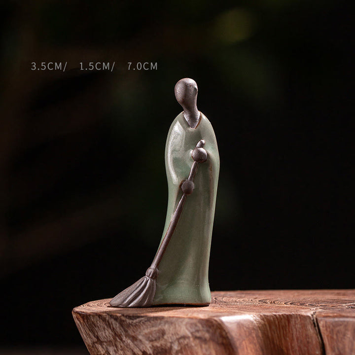 Buddha Stones Small Formless Buddha Sweeping Monk Ceramic Statue Home Decoration 3.5*1.5*7cm - Buddha 3.5*1.5*7cm - image 0