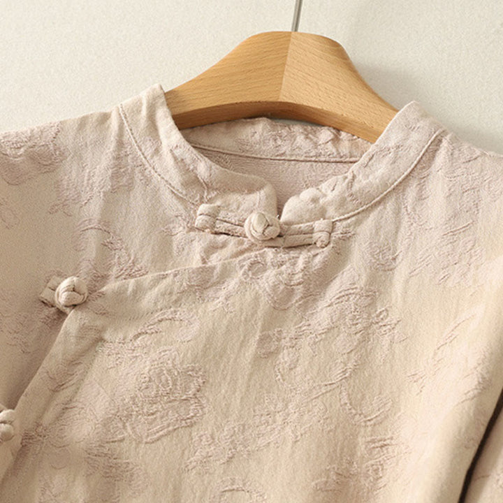 Buddha Stones Spring Plain Jacquard Design Women's Cotton Zen Long Sleeve Shirt - image 6