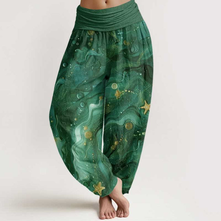 Buddha Stones Oceanic Golde Star Pattern Women's Elastic Waist Harem Pants - DarkGreen - US22,UK/AU26,EU54 (6XL) - image 7