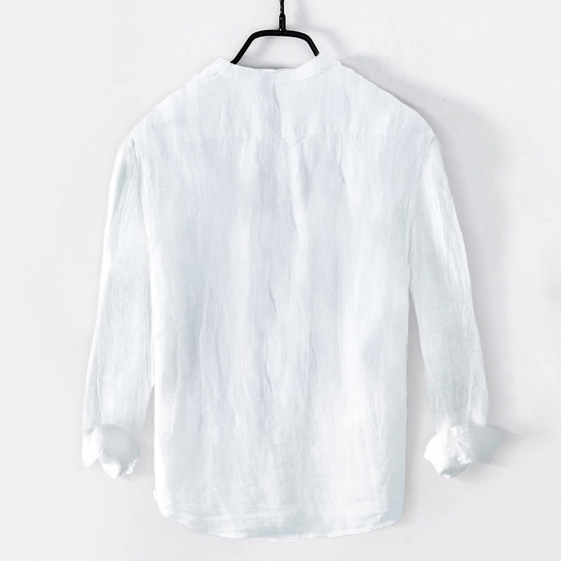 Buddha Stones Bamboo Chinese Character Swordsman Pattern Half Buttons Men's Cotton Linen Long Sleeve Shirt - image 7