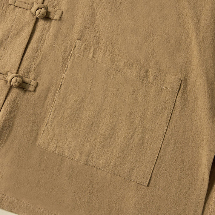 Buddha Stones Ethnic Frog-Button Long Sleeve Stand Collar Women's Cotton Shirt With Pockets - image 5