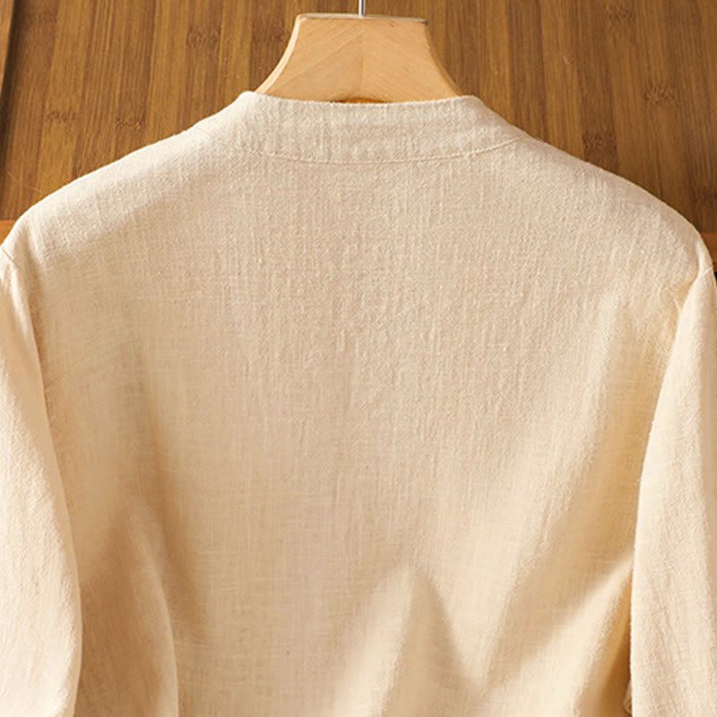 Buddha Stones Color Contrast Design Chinese Frog-Button Long Sleeve Women's Linen Shirt - image 14