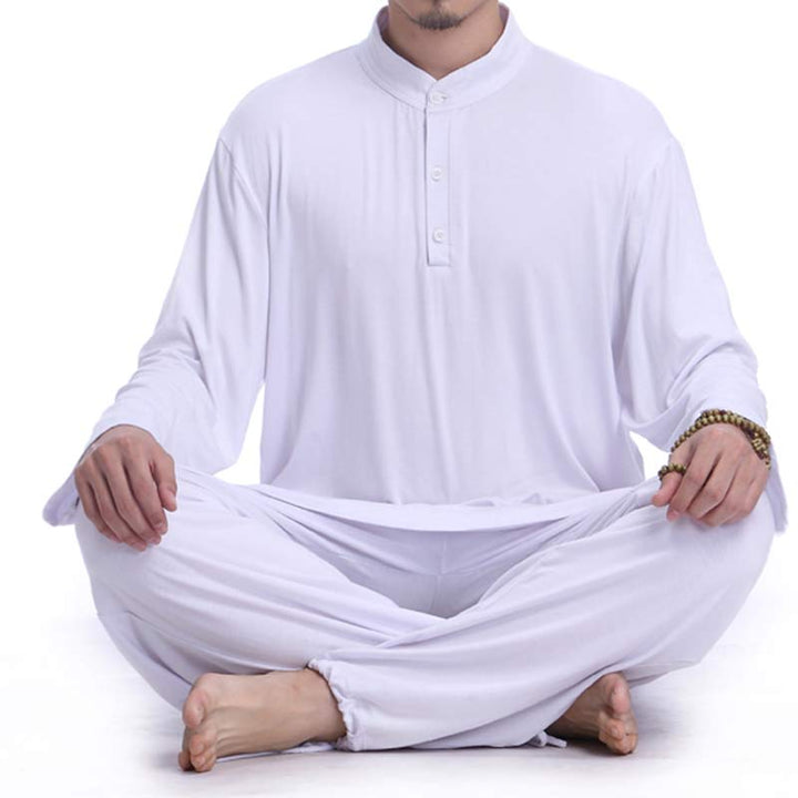 Meditation Prayer Spiritual Zen Tai Chi Practice Yoga Clothing Men's Set - White - US/UK/AU44,EU54 (3XL) - image 12