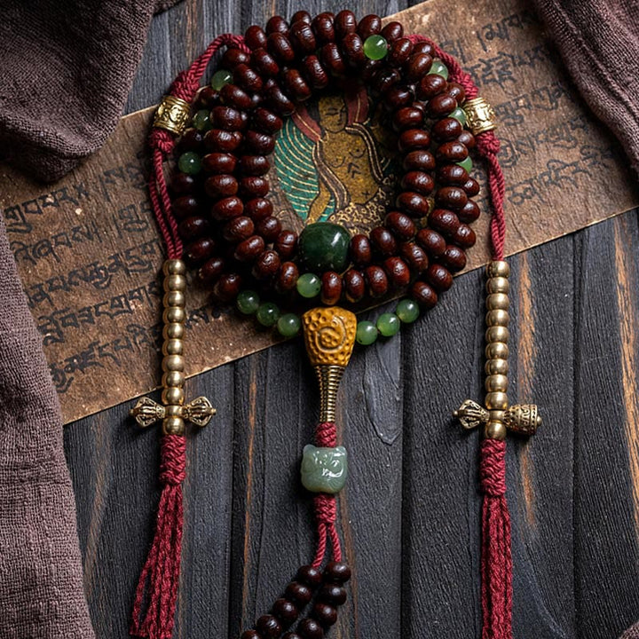 Buddha Stones Natural Tibet 108 Mala Beads Purple Bodhi Seed Hetian Cyan Jade Copper Dorje Peace Bracelet
