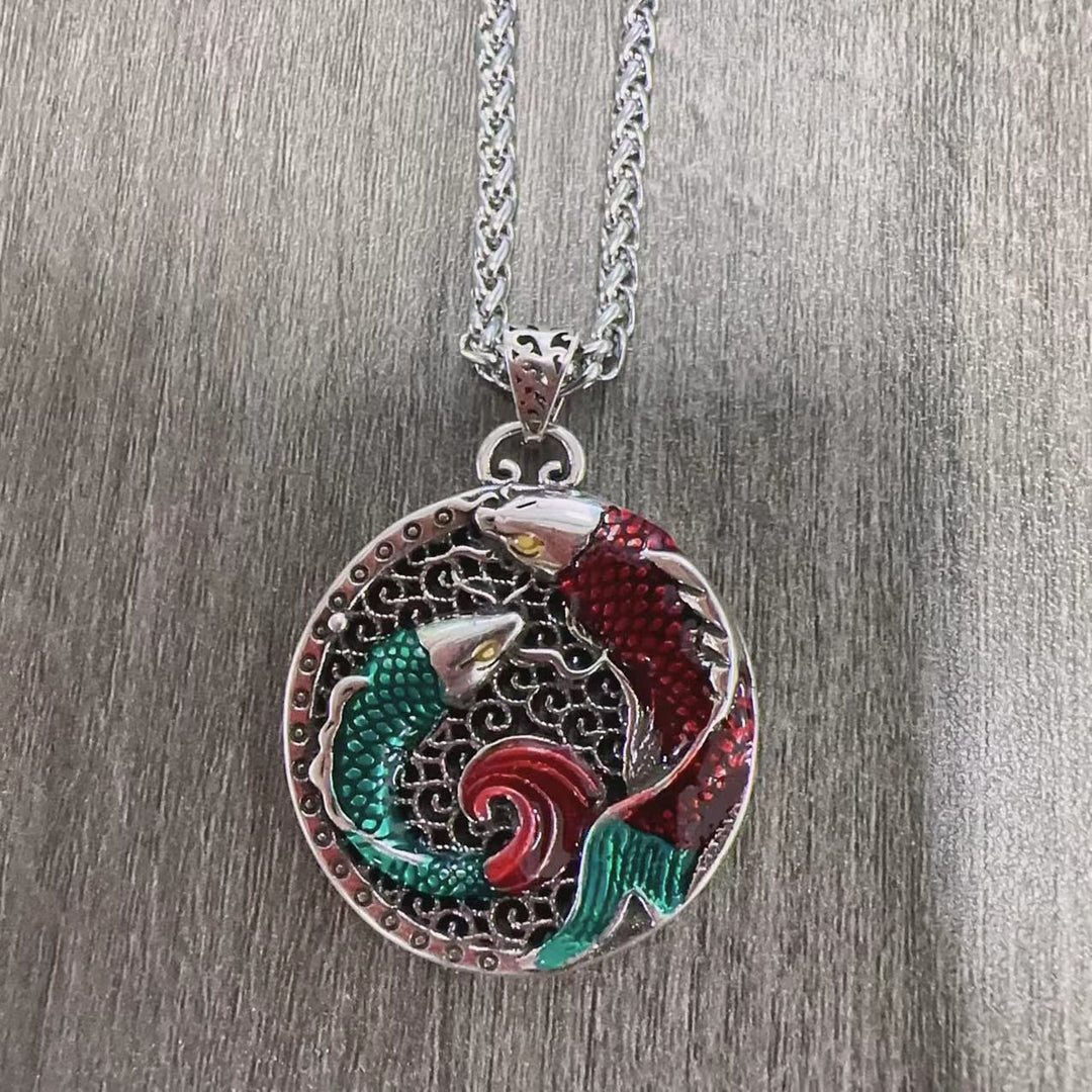Buddha Stones Tibetan Copper Koi Fish Healing Necklace
