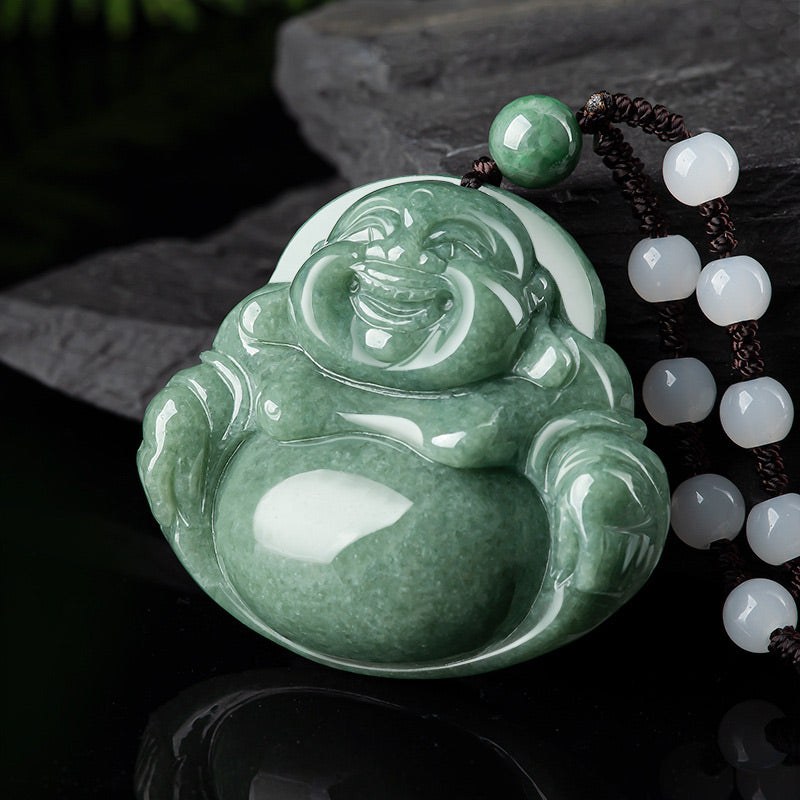 Laughing Buddha Cyan Jade Harmony Necklace String Bead Pendant - image 5