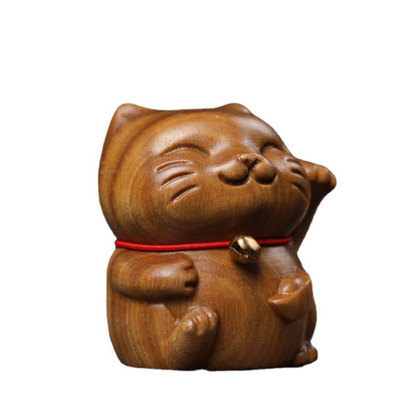 Buddha Stones Green Sandalwood Small Mini Cute Lucky Cat Peace Decorations - image 17