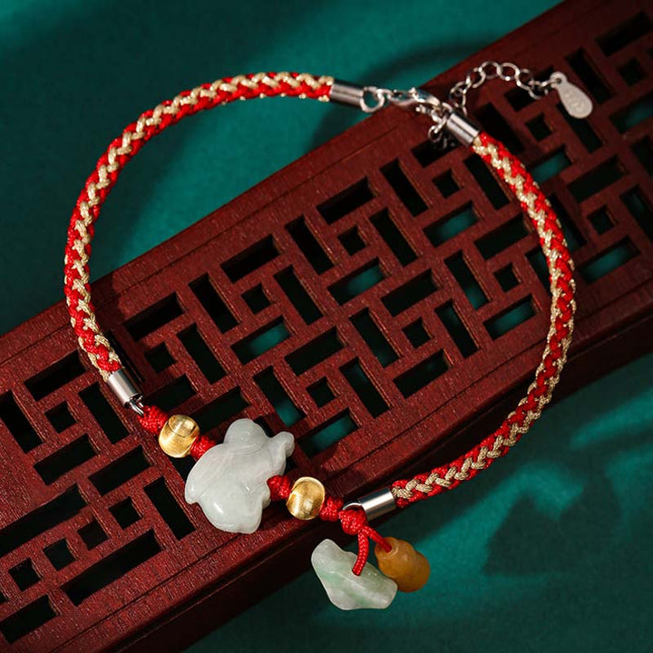 Buddha Stones Chinese Zodiac Jade Prosperity Red String Bracelet Anklet - Rabbit(Bracelet/Anklet Size 19.5+4cm) - image 7