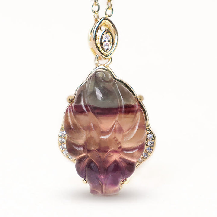 Buddha Stones Natural Colorful Fluorite Nine Tailed Fox Protection Necklace Pendant