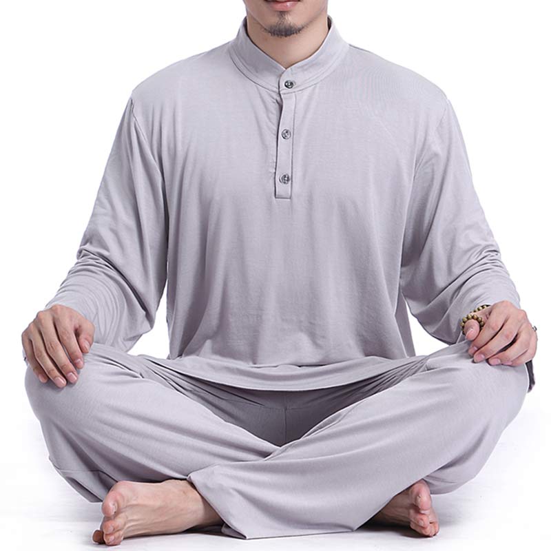 Meditation Prayer Spiritual Zen Tai Chi Practice Yoga Clothing Men's Set - Gray - US/UK/AU44,EU54 (3XL) - image 0