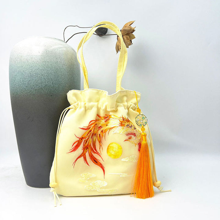 Buddha Stones Lotus Peony Epiphyllum Phoenix Suzhou Embroidery Cotton Linen Tote Crossbody Bag Shoulder Bag Handbag