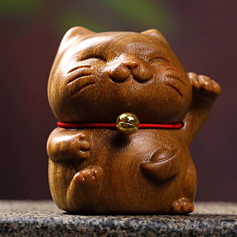 Buddha Stones Green Sandalwood Small Mini Cute Lucky Cat Peace Decorations - image 3