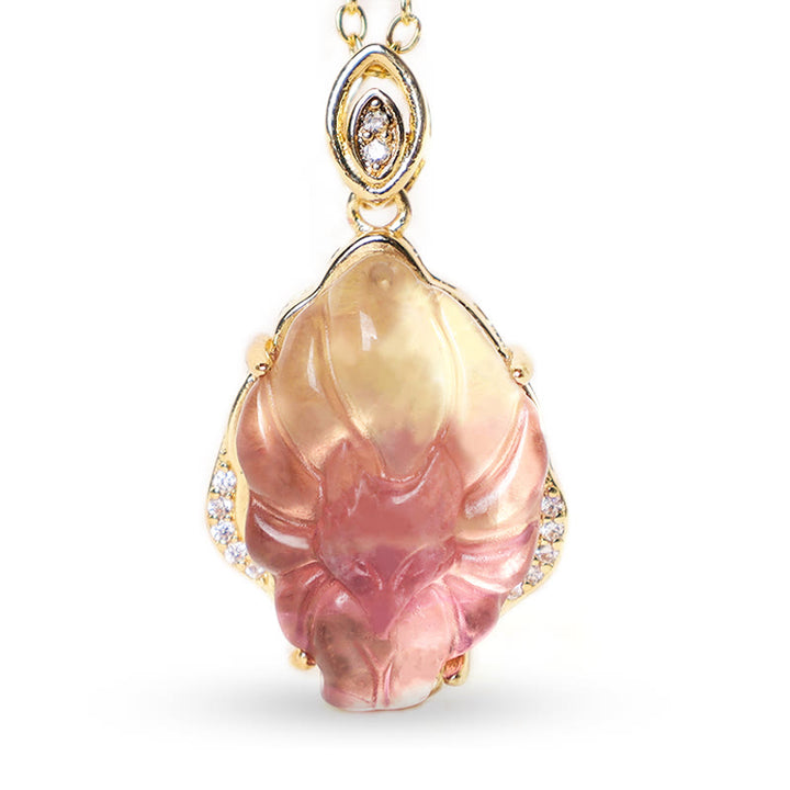 Buddha Stones Natural Colorful Fluorite Nine Tailed Fox Protection Necklace Pendant