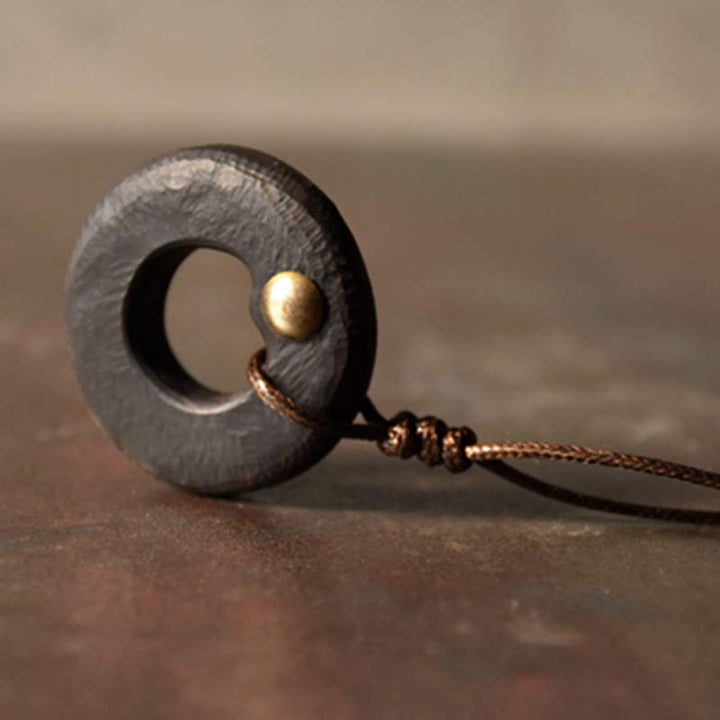 Buddha Stones Zen Circle Ebony Wood Peace Calm Necklace Pendant - image 12