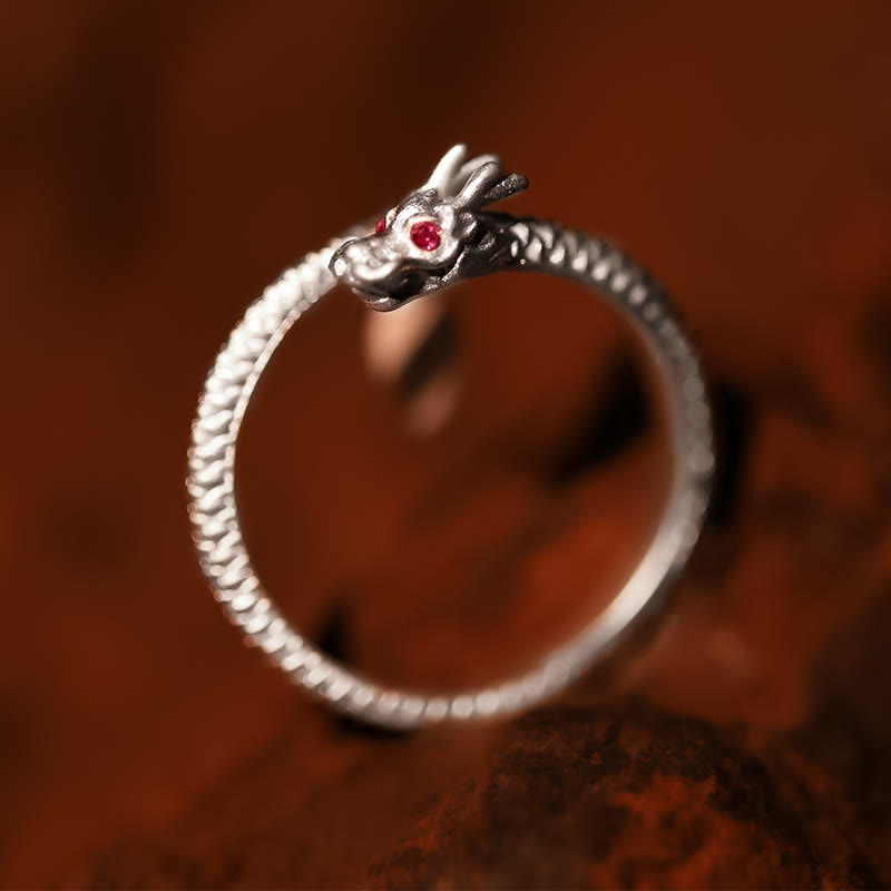 Buddha Stones 925 Sterling Silver Vintage Dragon Luck Protection Strength Adjustable Ring - image 11