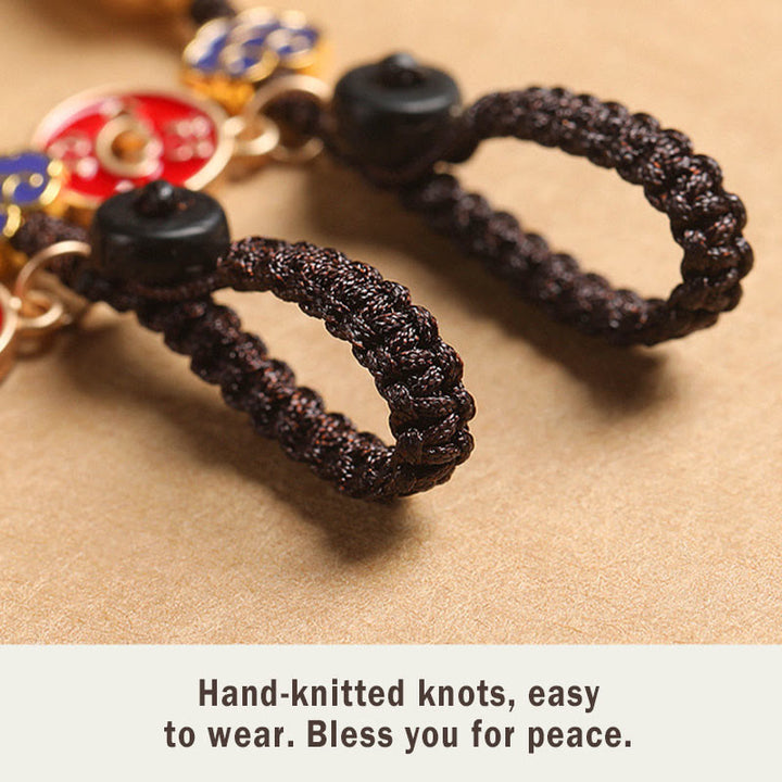 Buddha Stones Ebony Wood Lucky Cat Auspicious Cloud Peace Key Chain Phone Hanging Decoration - image 16