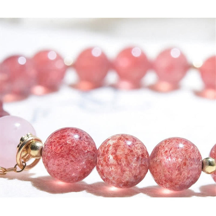 Buddha Stones Natural Strawberry Quartz Pink Crystal Lucky Cat Paw Love Bracelet - image 7