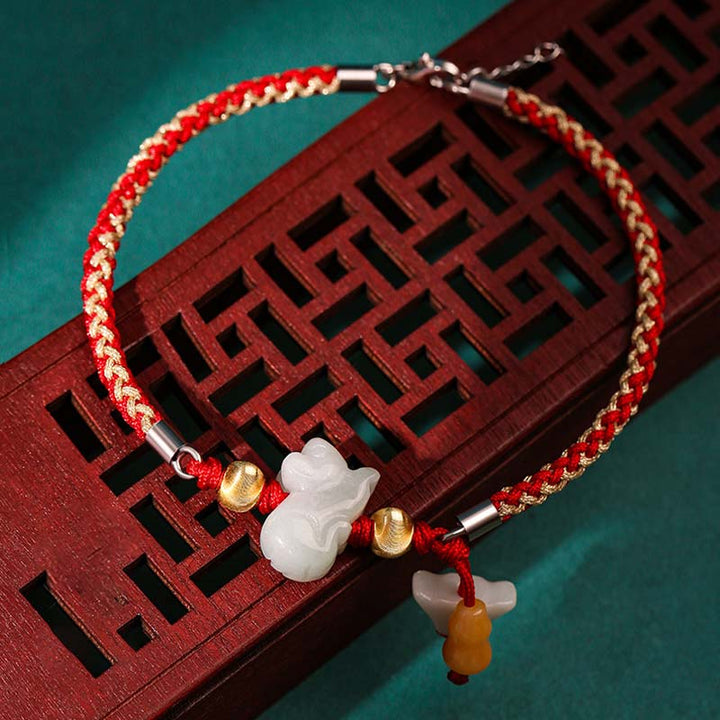 Buddha Stones Chinese Zodiac Jade Prosperity Red String Bracelet Anklet - Rat(Bracelet/Anklet Size 19.5+4cm) - image 4