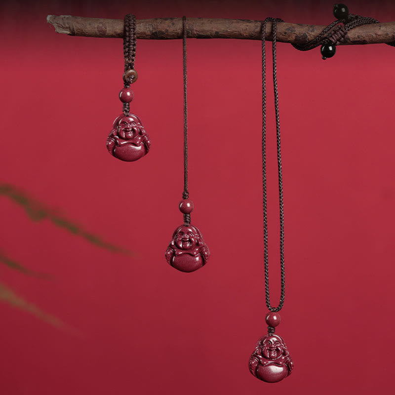 Buddha Stones Laughing Buddha Cinnabar Blessing Necklace Pendant Phone Hanging Decoration Key Chain - image 1